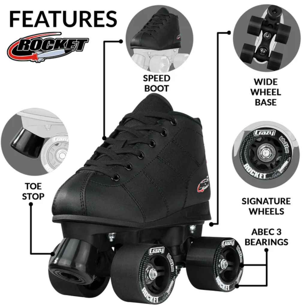 Rocket Jr Size Adjustable Rollerskates - Crazy Skates