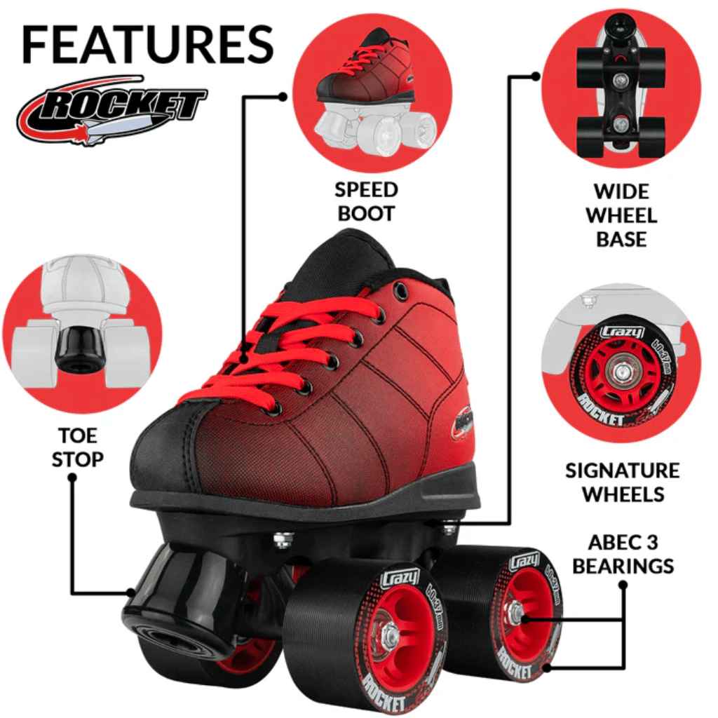 Rocket Jr Size Adjustable Rollerskates - Crazy Skates