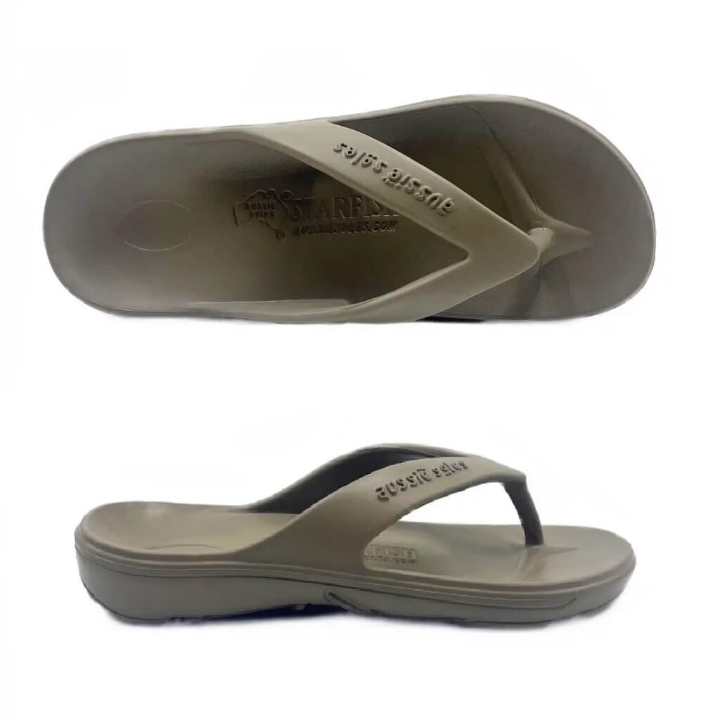 Kids Aussie Soles 2.0 Thongs Khaki No Strap