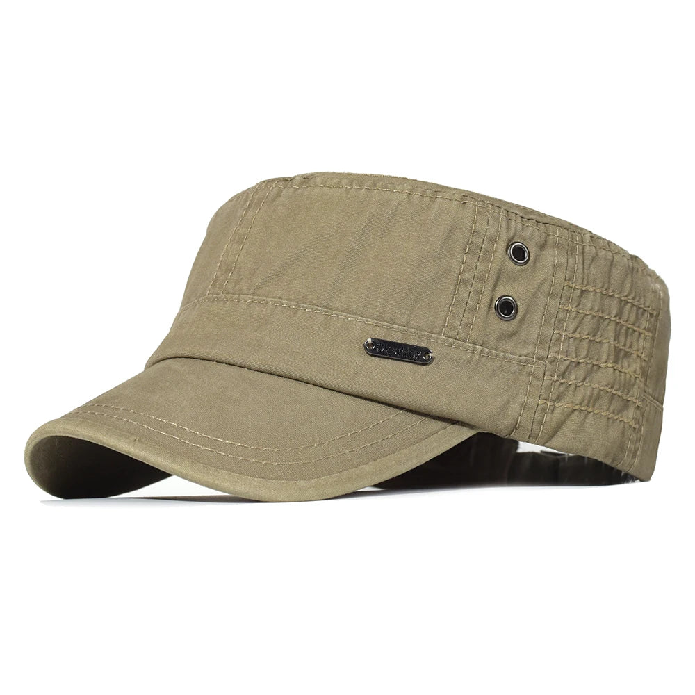 Vintage-Washed-Cotton-Military-Cadet-Army-Flat-Top-Cap-1