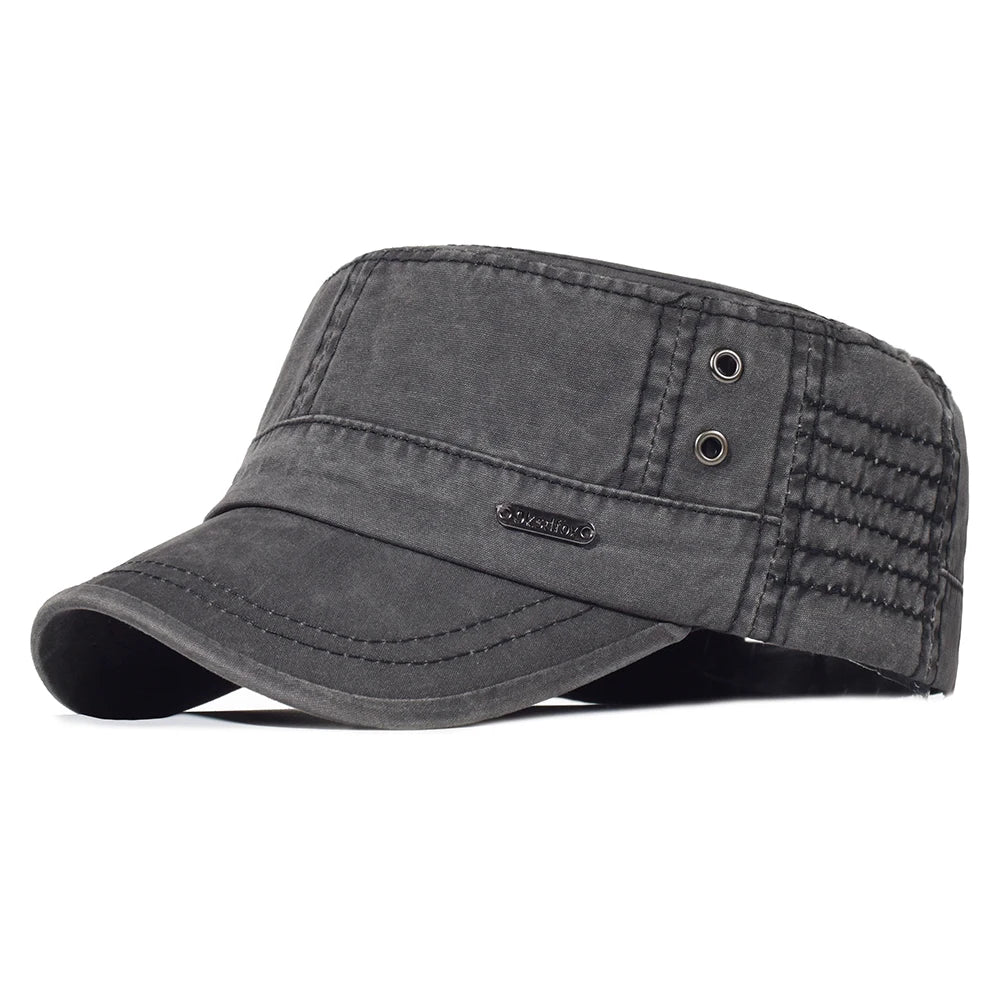 Vintage-Washed-Cotton-Military-Cadet-Army-Flat-Top-Cap-2