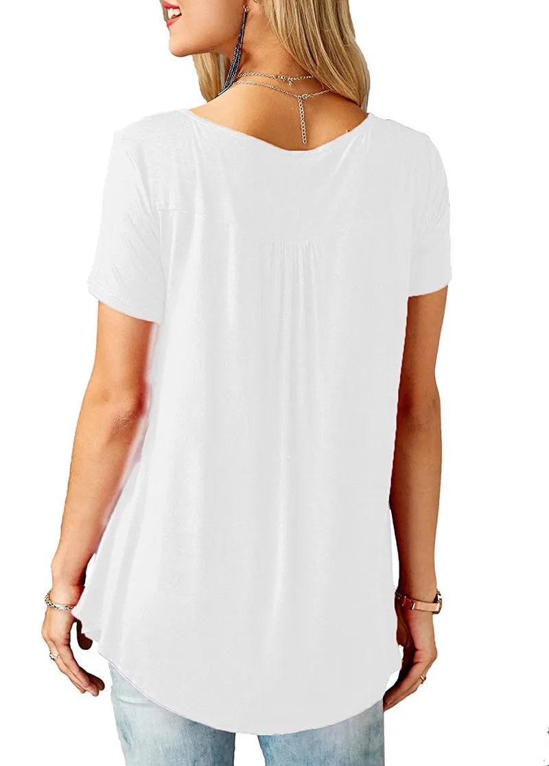 Womens Pleated Short Sleeve Loose Summer Top