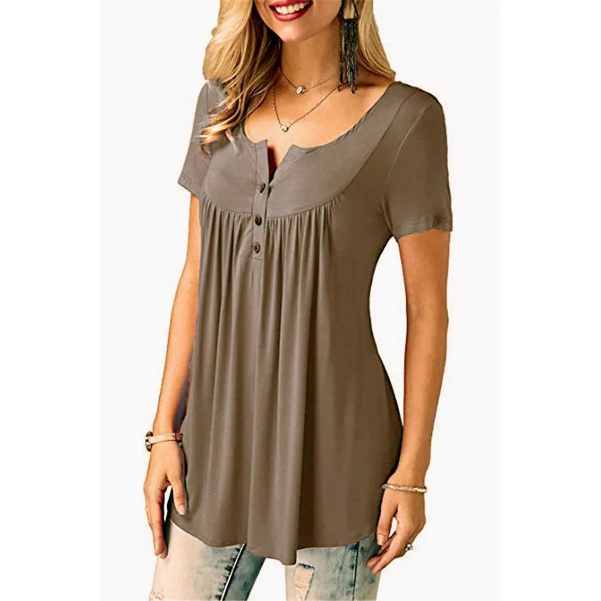 Womens Pleated Short Sleeve Loose Summer Top - The WPop Shop