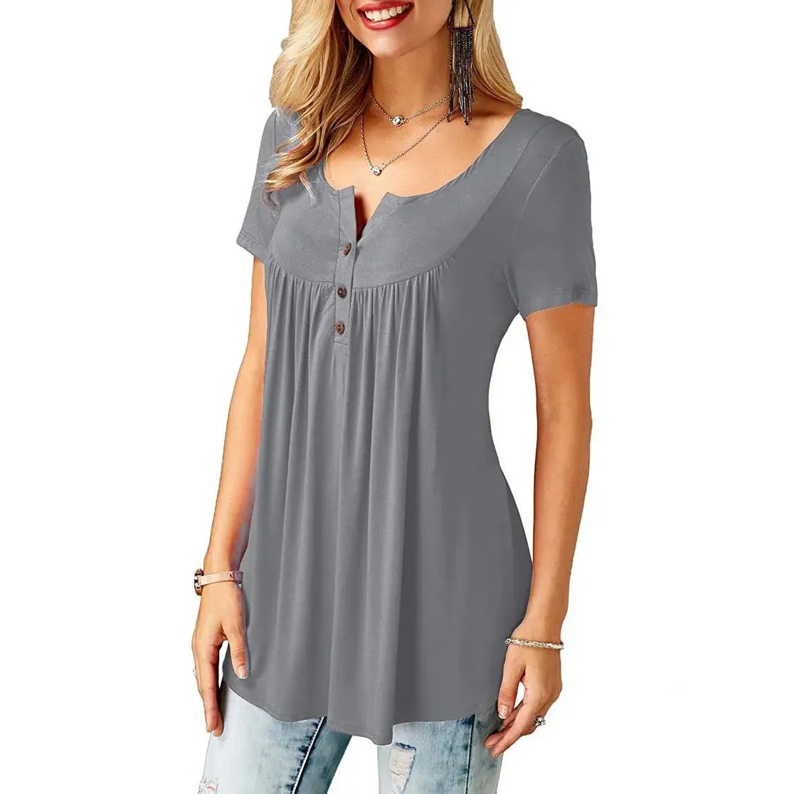 Womens Pleated Short Sleeve Loose Summer Top - The WPop Shop