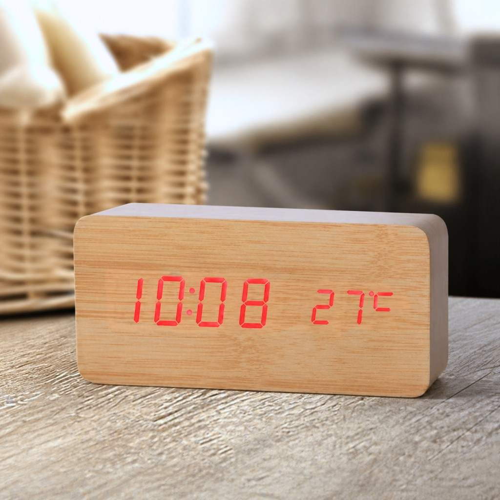 Wooden LED Alarm Clock with Temperature & 3 Alarms - Desk or Bedside - The WPop Shop