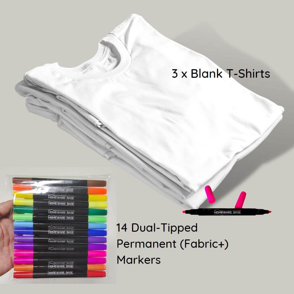 Blank T-Shirts and Permanent Fabric Markers Bundle Pack - The WPop Shop