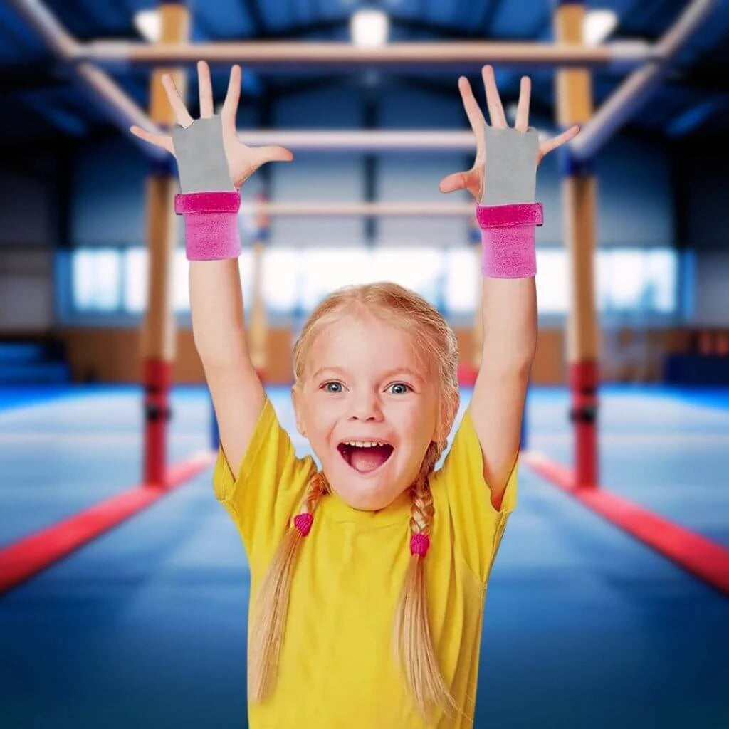 Sports Equipment - Young girl wearing gymnastics grips