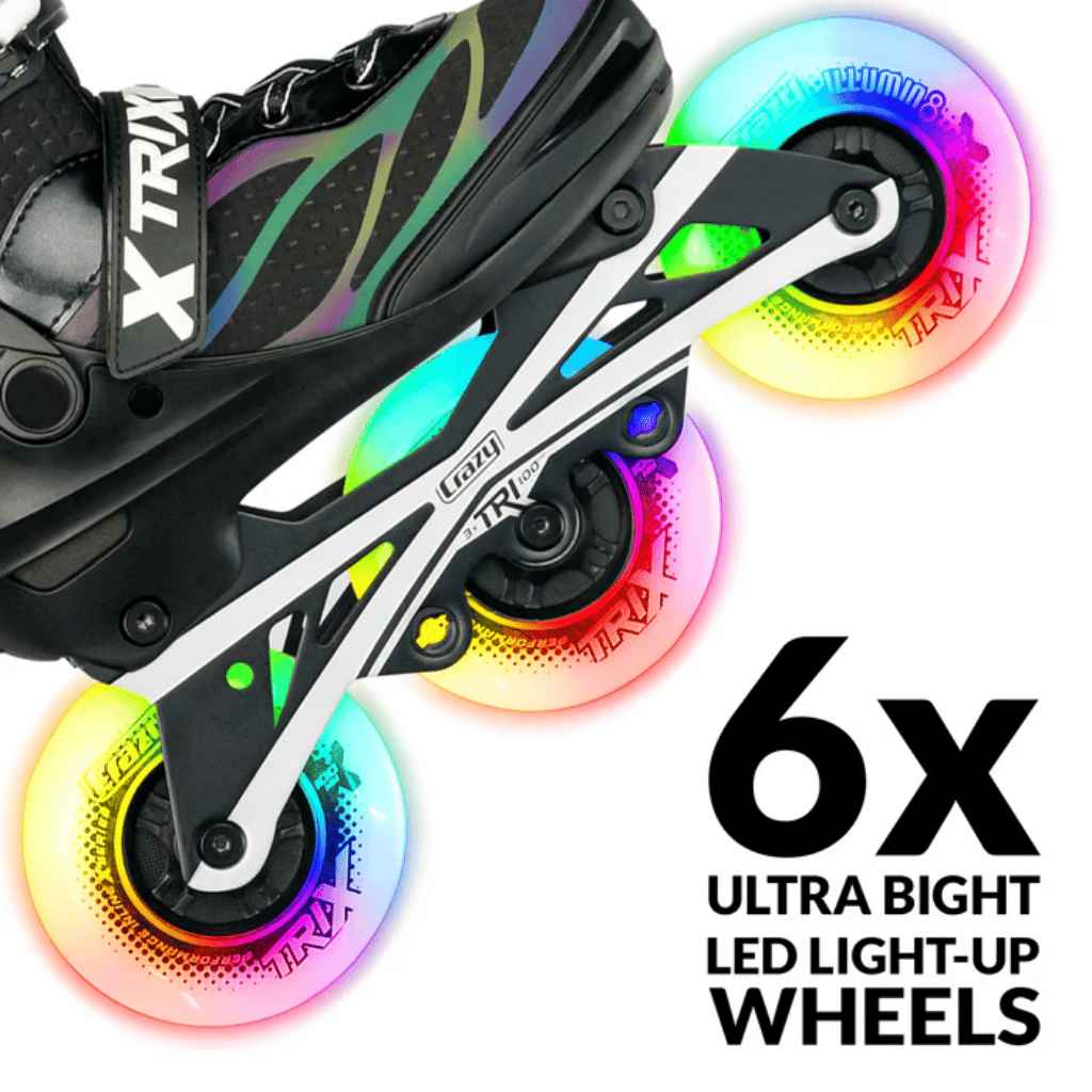 TRIX 3 Wheel Size Adjustable Inline Skates with LEDs - Crazy Skates