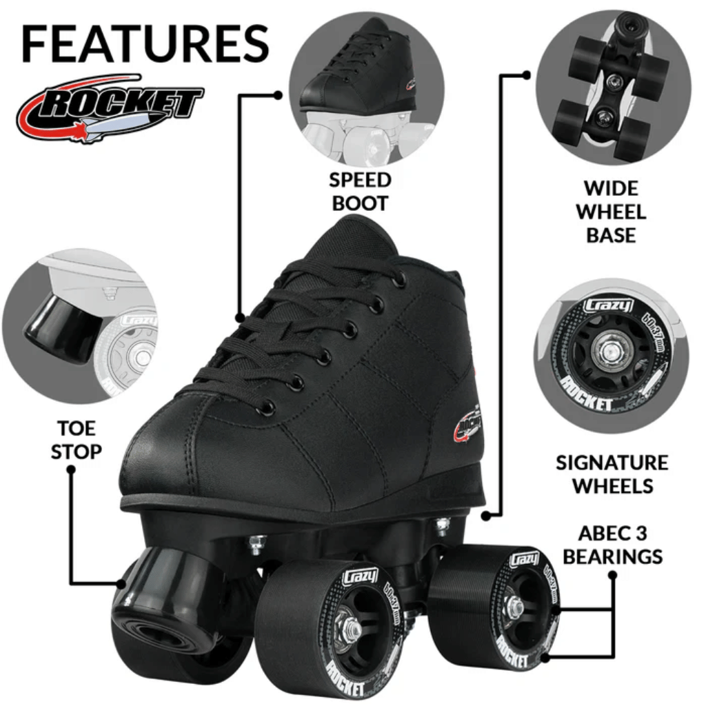Rocket Jr Size Adjustable Rollerskates - Crazy Skates
