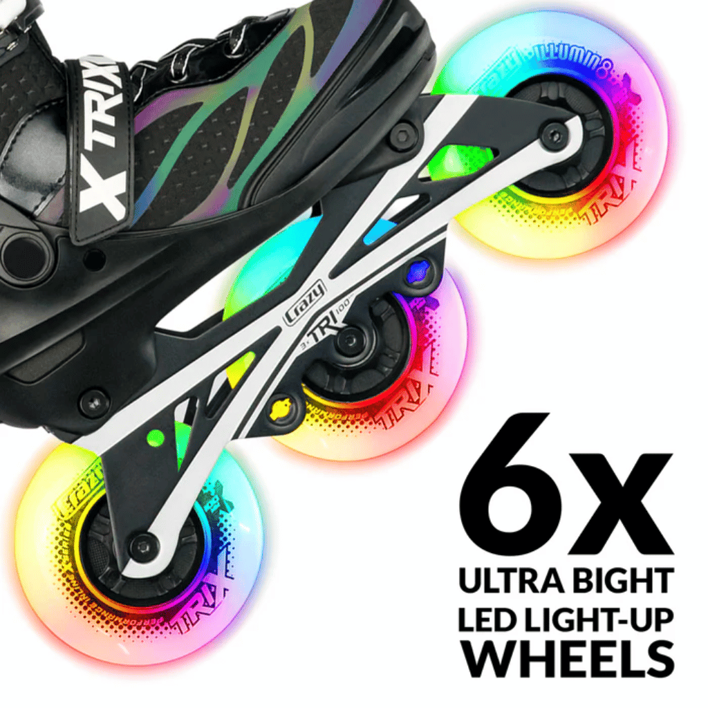 TRIX 3 Wheel Size Adjustable Inline Skates with LEDs - Crazy Skates