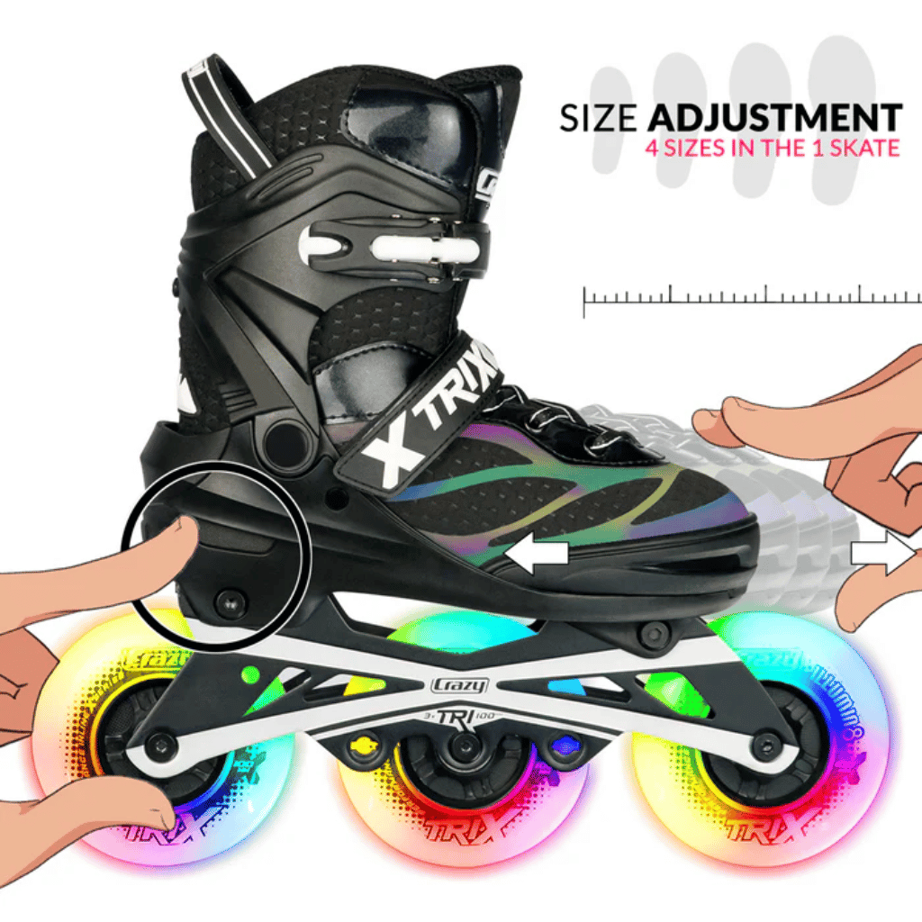 TRIX 3 Wheel Size Adjustable Inline Skates with LEDs - Crazy Skates