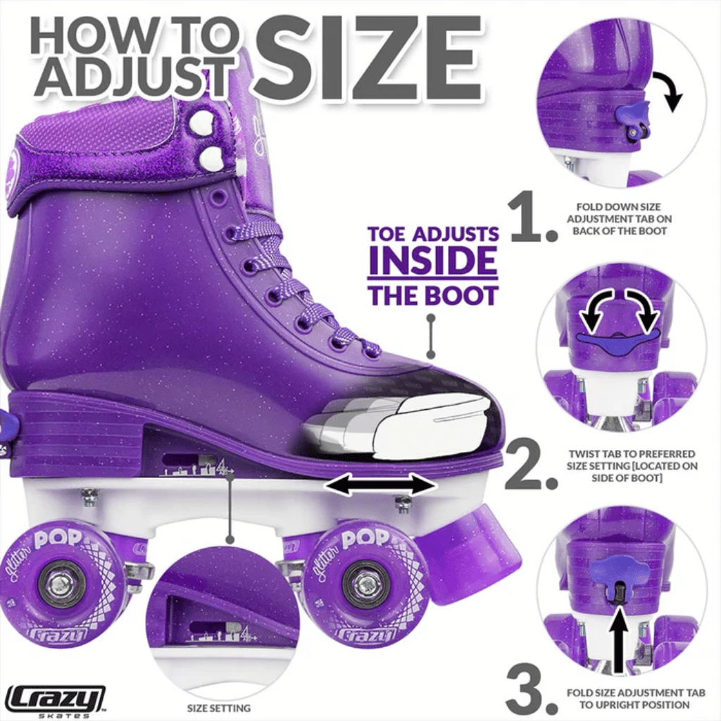GLITTER POP Size Adjustable Rollerskates - Crazy Skates