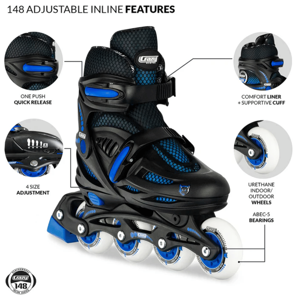 One Four Eight (148) Size Adjustable Inline Skates - Crazy Skates