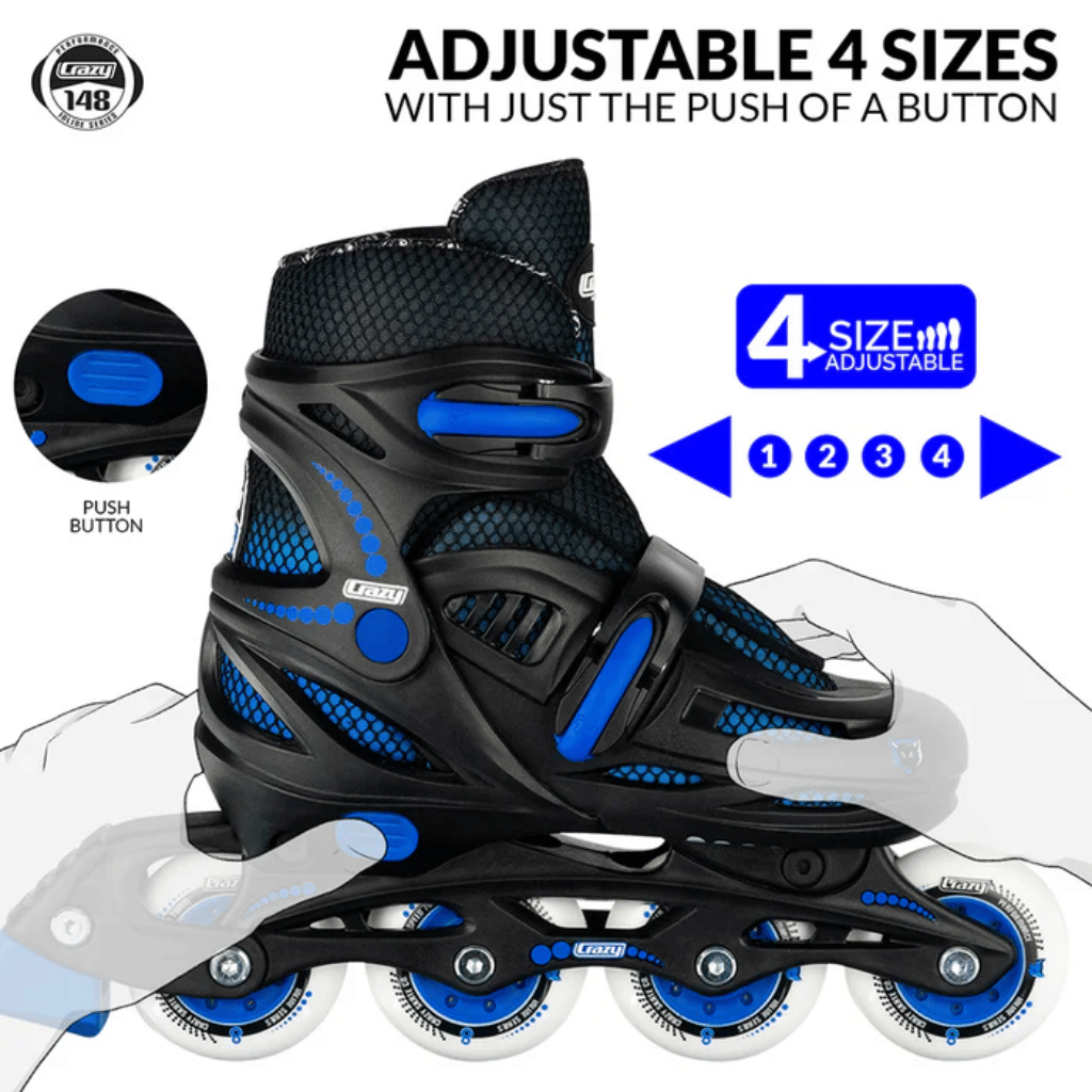 One Four Eight (148) Size Adjustable Inline Skates - Crazy Skates