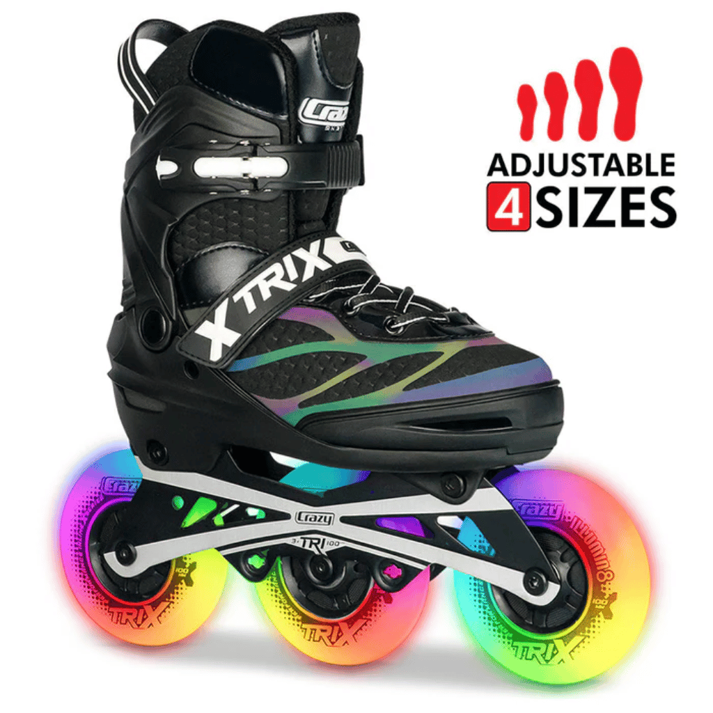 TRIX 3 Wheel Size Adjustable Inline Skates with LEDs - Crazy Skates