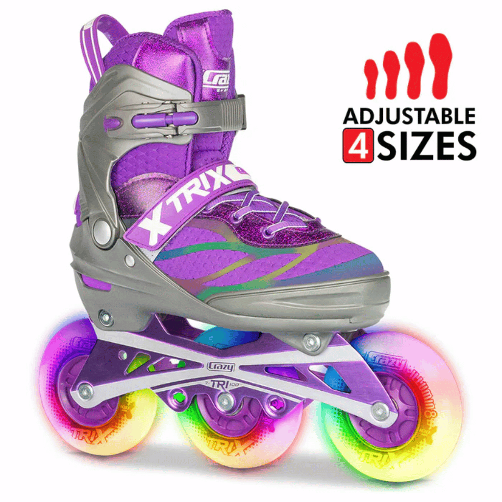 TRIX 3 Wheel Size Adjustable Inline Skates with LEDs - Crazy Skates
