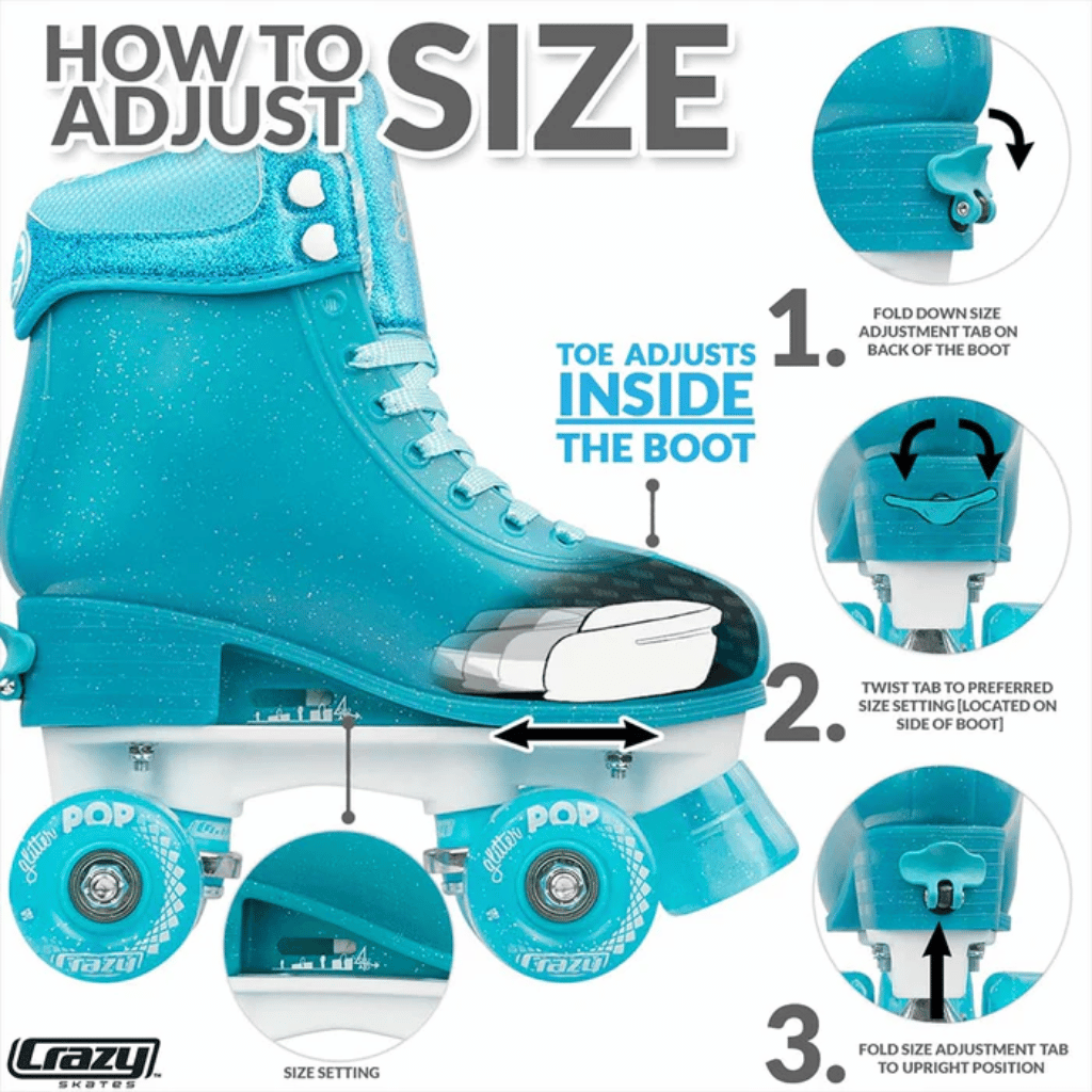 GLITTER POP Size Adjustable Rollerskates - Crazy Skates