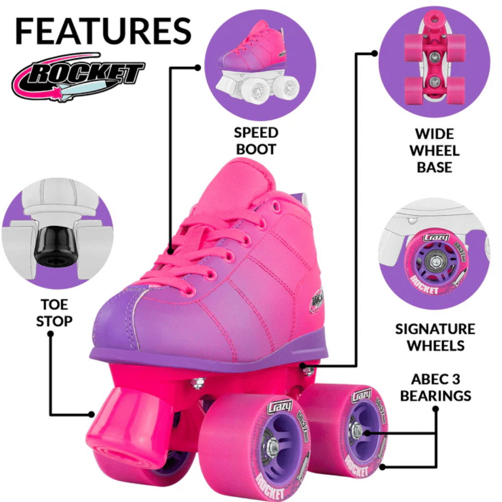 Rocket Jr Size Adjustable Rollerskates - Crazy Skates