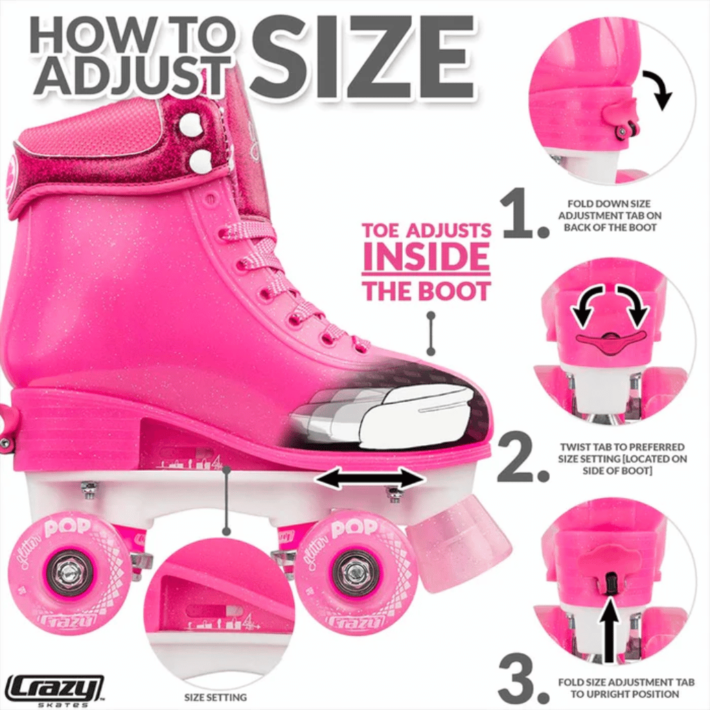 GLITTER POP Size Adjustable Rollerskates - Crazy Skates