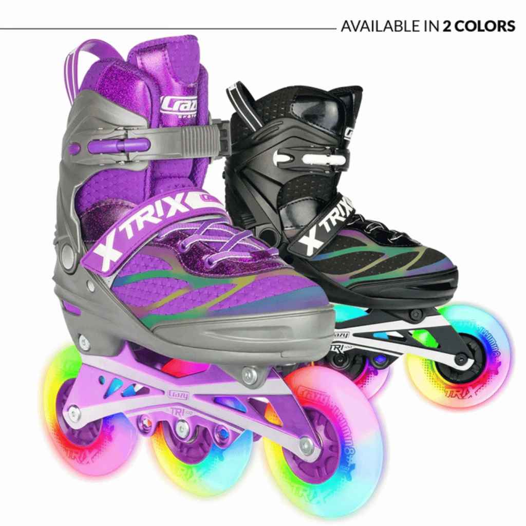 TRIX 3 Wheel Size Adjustable Inline Skates with LEDs - Crazy Skates