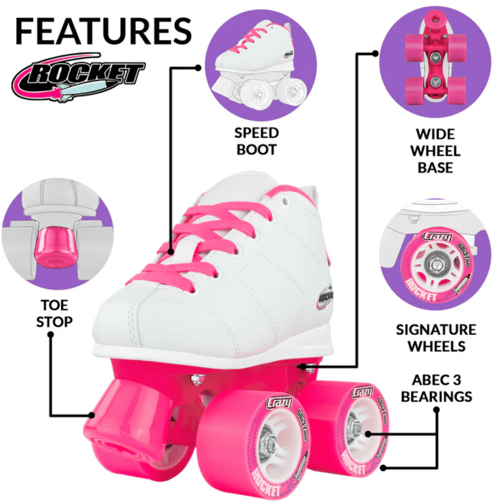 Rocket Jr Size Adjustable Rollerskates - Crazy Skates