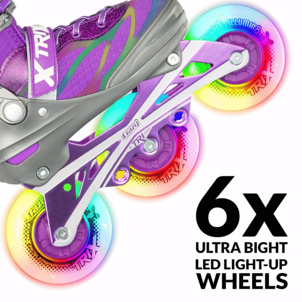 TRIX 3 Wheel Size Adjustable Inline Skates with LEDs - Crazy Skates