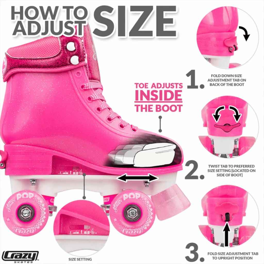 GLITTER POP Size Adjustable Rollerskates - Crazy Skates