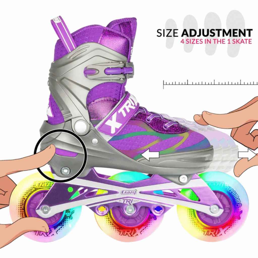 TRIX 3 Wheel Size Adjustable Inline Skates with LEDs - Crazy Skates