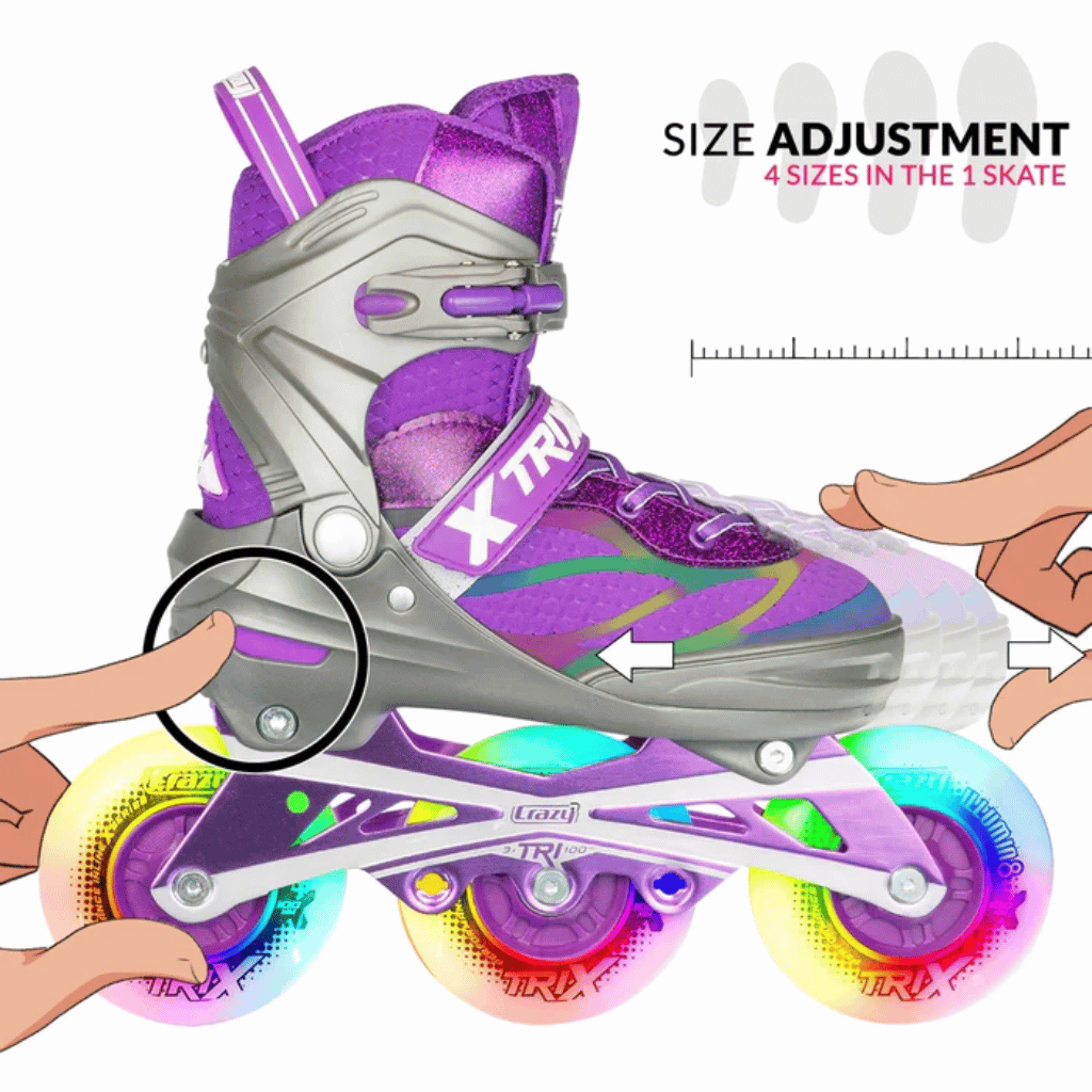 TRIX 3 Wheel Size Adjustable Inline Skates with LEDs - Crazy Skates