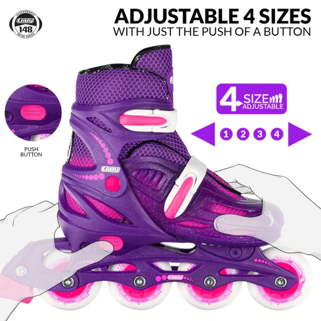 One Four Eight (148) Size Adjustable Inline Skates - Crazy Skates