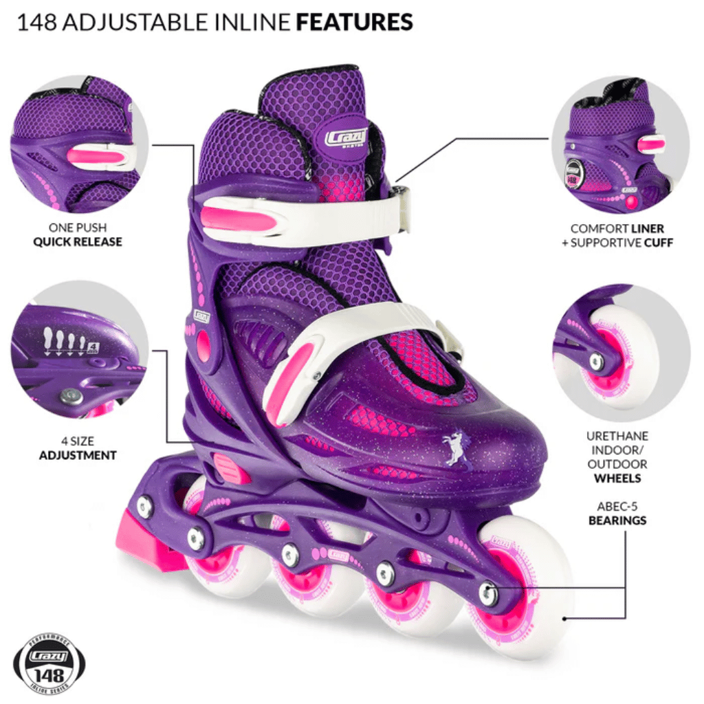 One Four Eight (148) Size Adjustable Inline Skates - Crazy Skates