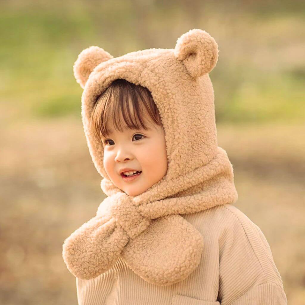 Kids&#39; Cute Warm Scarf Beanie Bear Hood