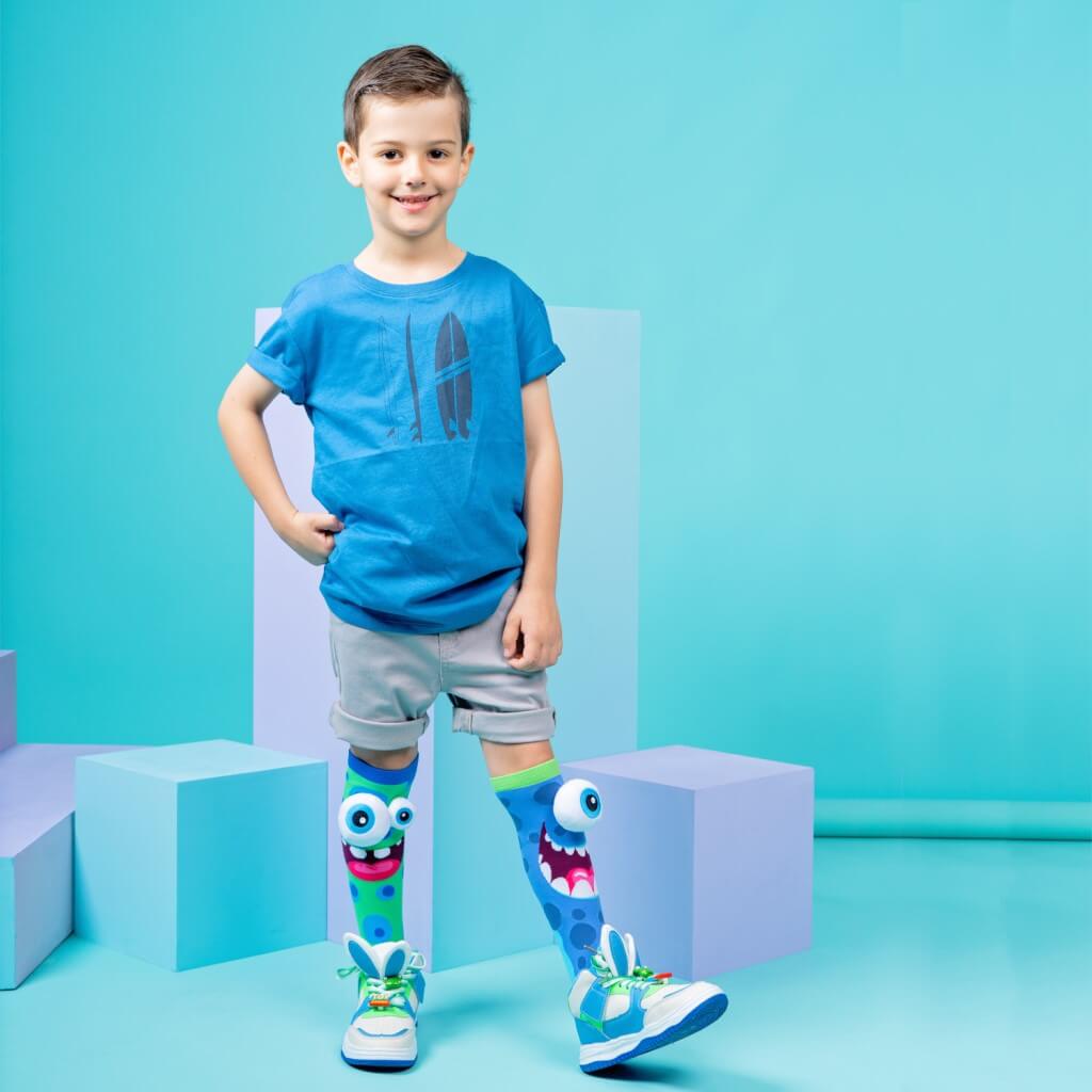 Boy Wearing Silly Monsters Socks