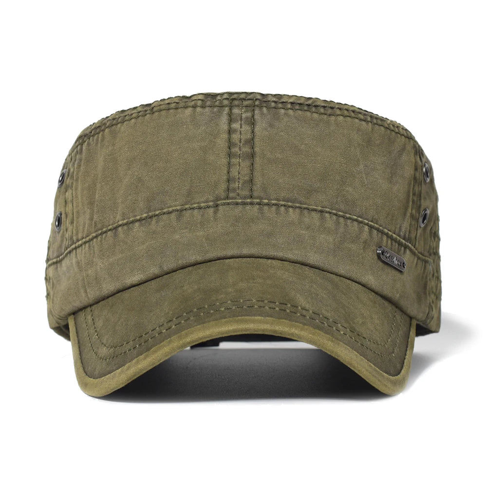 Vintage-Washed-Cotton-Military-Cadet-Army-Flat-Top-Cap-4
