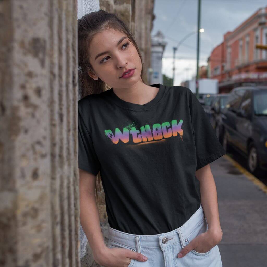 Wtheck Classic T-Shirt Black Girl leaning against wall