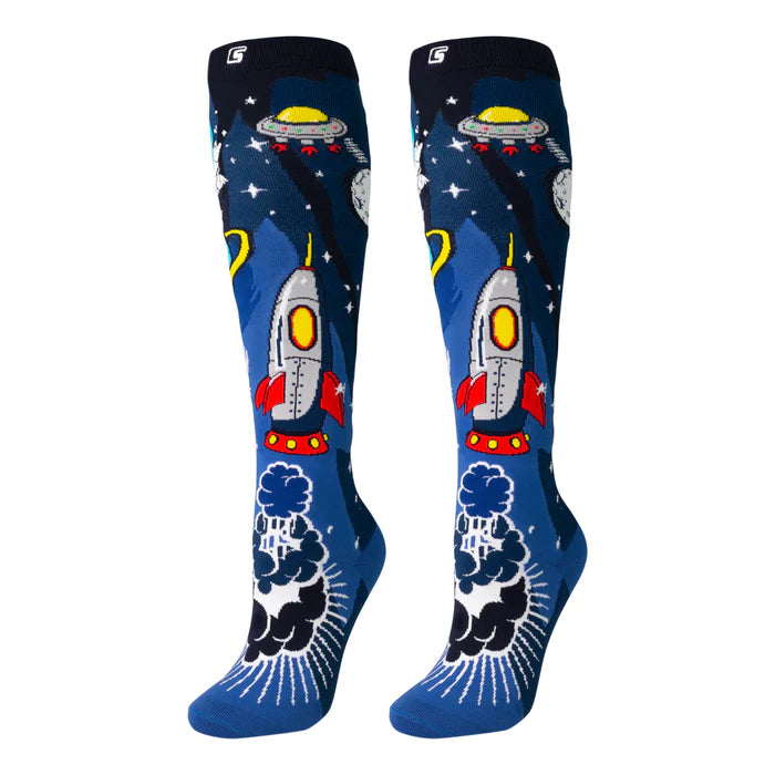 Rocket Ship Socks in Bedroom By Crazy Skates
