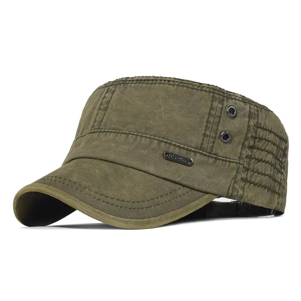 Vintage Washed Cotton Military Cadet Army Flat Top Cap - The WPop Shop