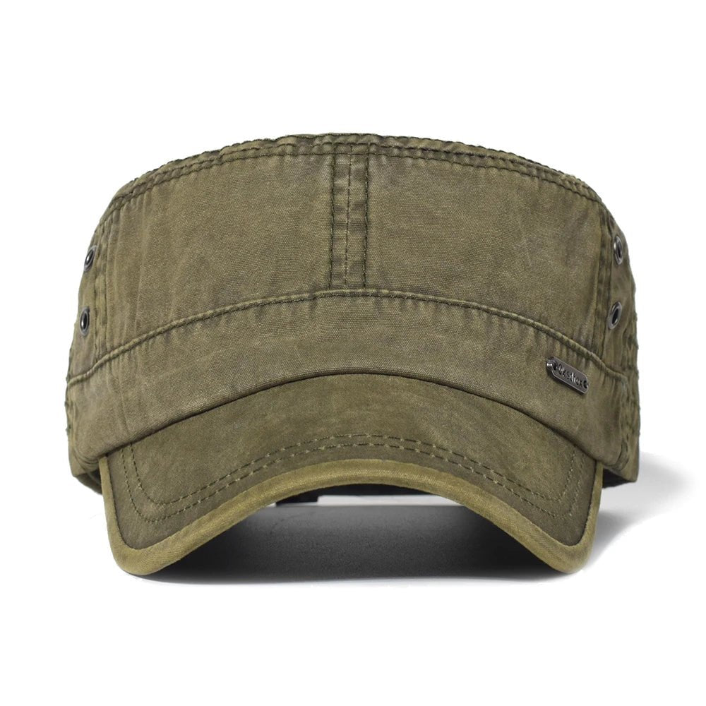 Vintage Washed Cotton Military Cadet Army Flat Top Cap - The WPop Shop
