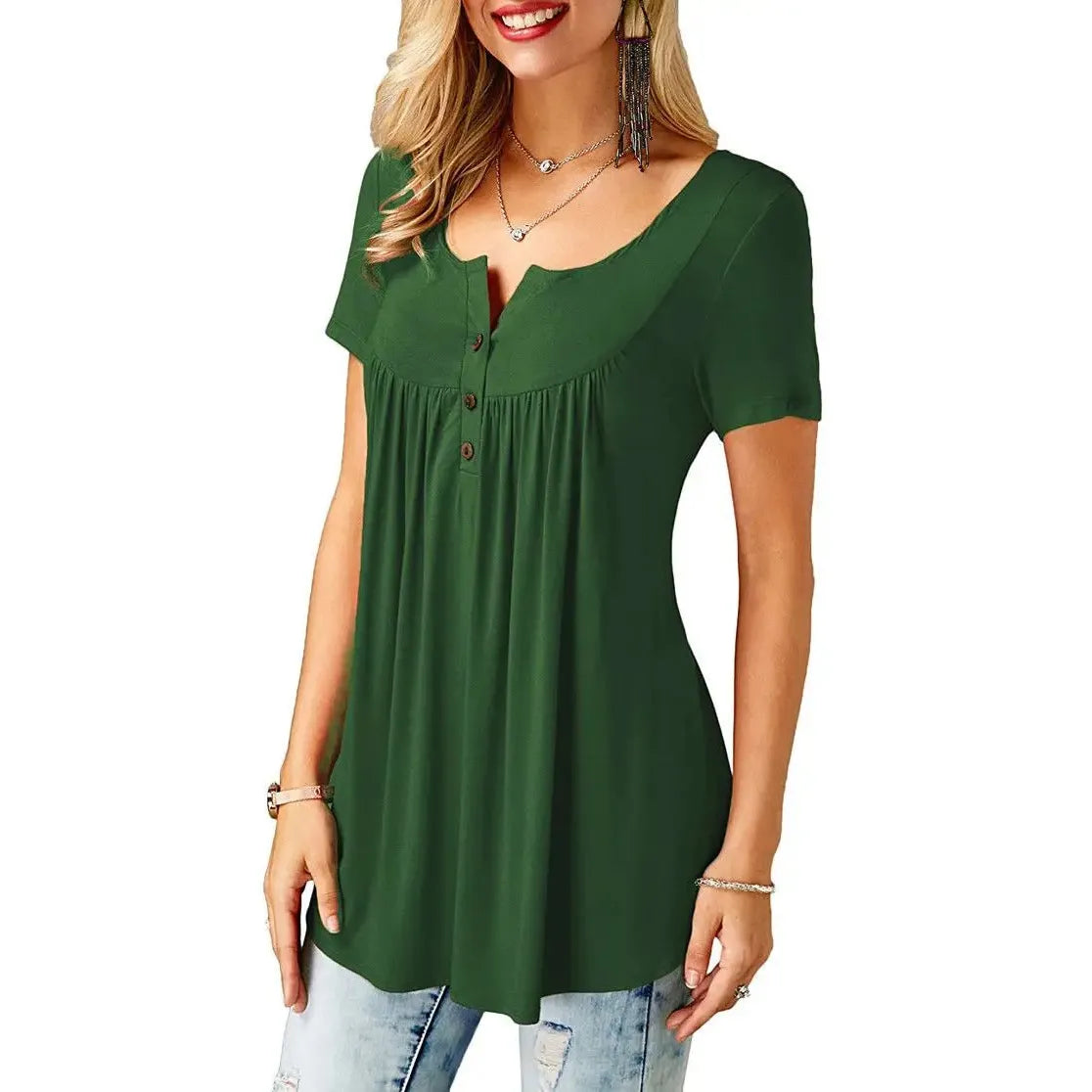 Womens Pleated Short Sleeve Loose Summer Top - The WPop Shop
