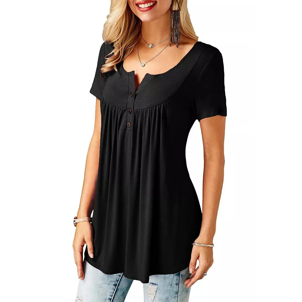 Womens Pleated Short Sleeve Loose Summer Top - The WPop Shop