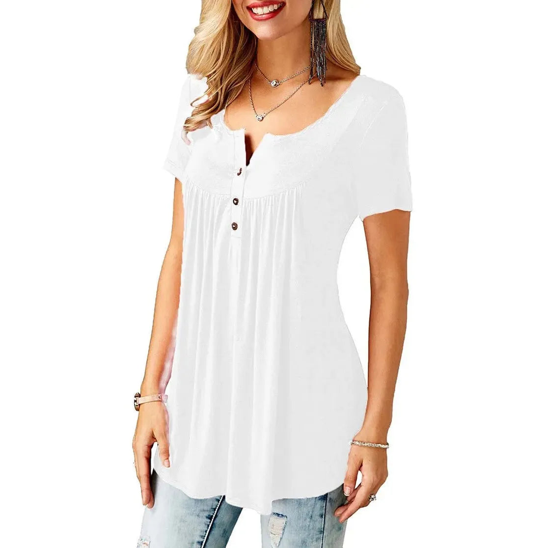 Womens Pleated Short Sleeve Loose Summer Top - The WPop Shop