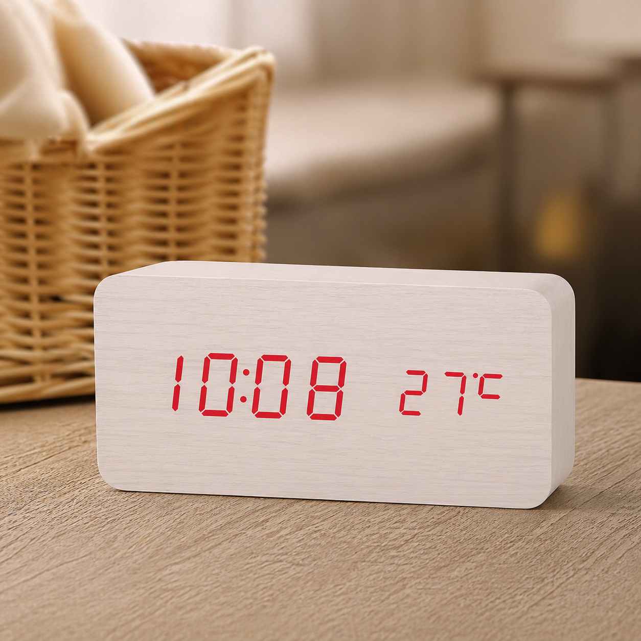 Wooden LED Alarm Clock with Temperature & 3 Alarms - Desk or Bedside - The WPop Shop