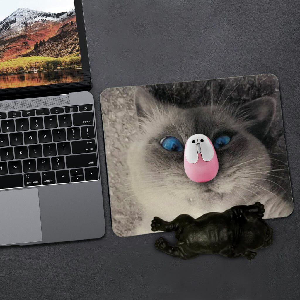 Crazy White Cat Mousepad and Black Dog Wrist Support Gift Set