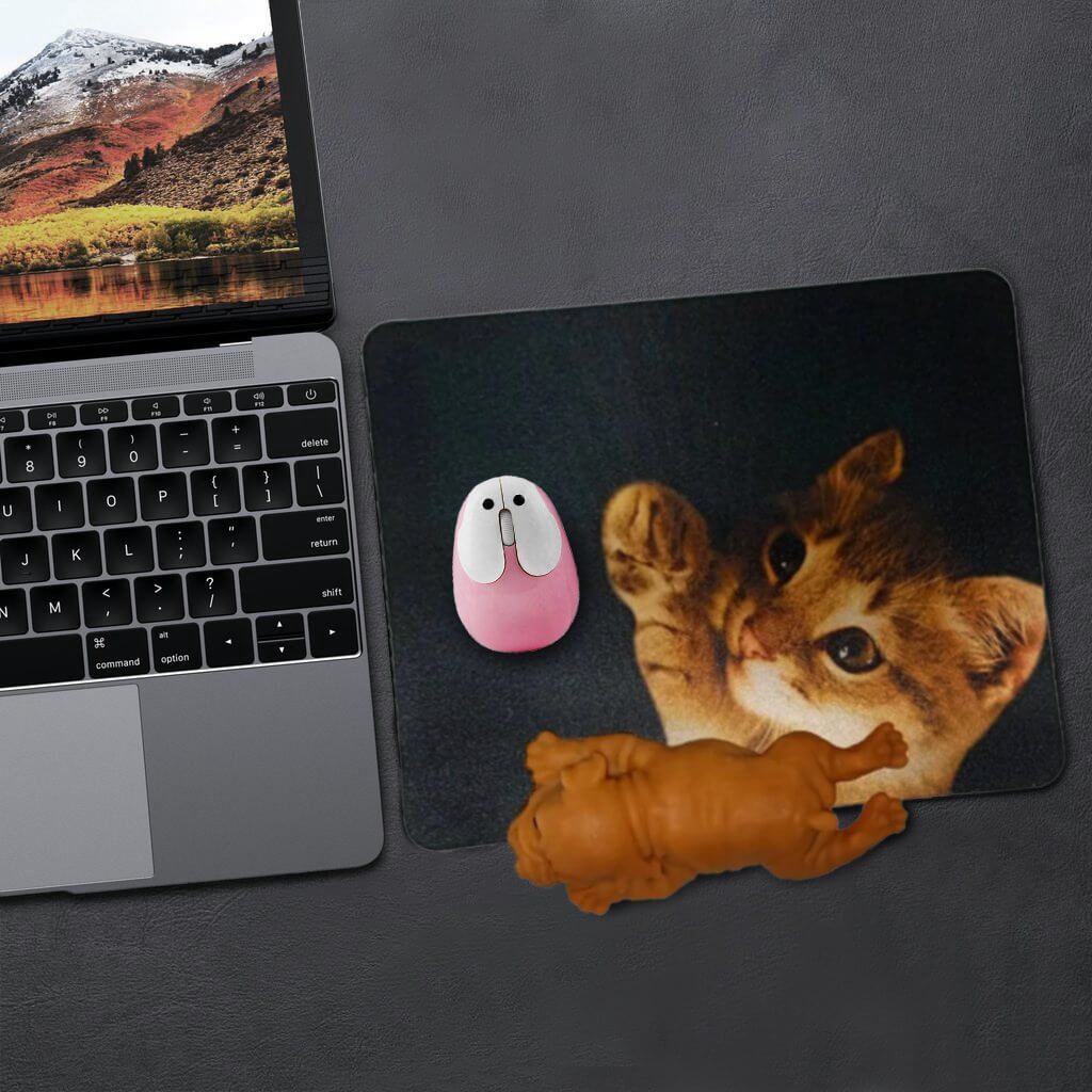 Cute Brown Cat Mousepad and Tan Squishy Dog Wrist Support