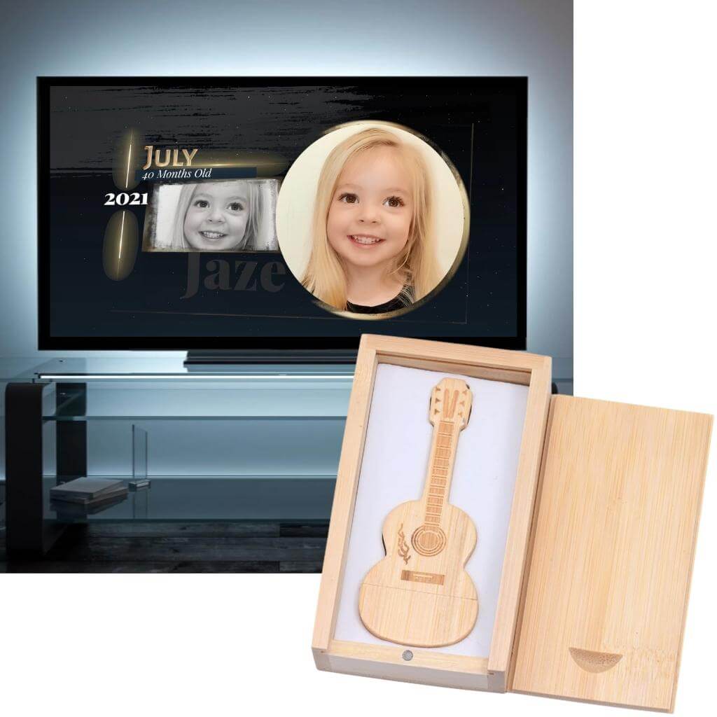 Morphing Faces Video with Wooden Guitar USB Stick