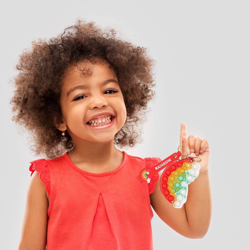 Sensory Fidget Toy Rainbow Keyring Zip Coin Purse Bag