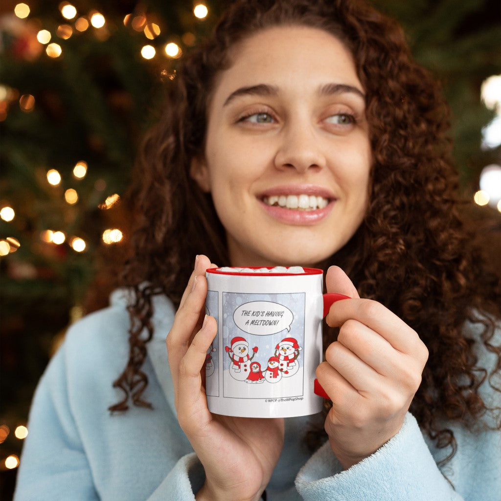 Snowman Cartoon Mug Left Held by Lady